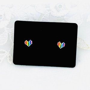 Tiny rainbow heart stud earrings